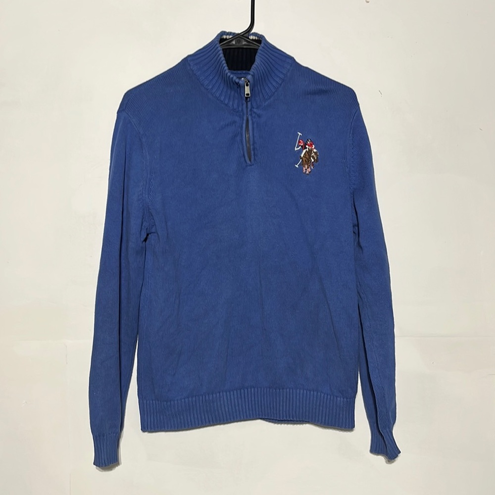 Vintage Polo Ralph Lauren Blue Embroidered Detail Quarter Zip Size L